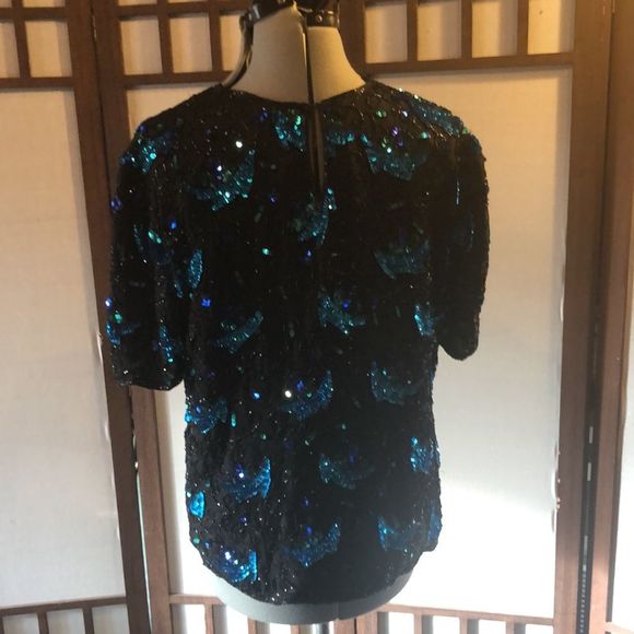 Laurence Kazar New York 100% silk beaded events blouse size large - Picture 6 of 16